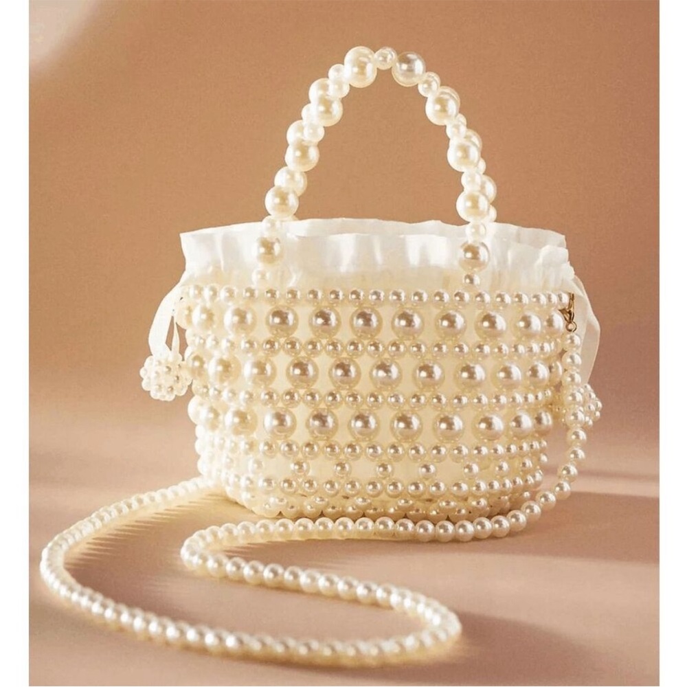 🤍 LULLA COLLECTION Pearl Beaded Mini Evening Bridal Clutch Purse Bag NWT